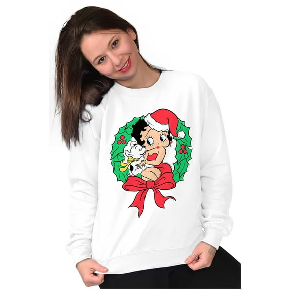 Santa Betty Boop Christmas Wreath Women Crewneck Sweatshirt Brisco Brands X