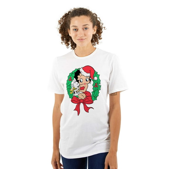 Santa Betty Boop Christmas Wreath Women Plus Size Graphic Tee Tees Brisco Brands 2X