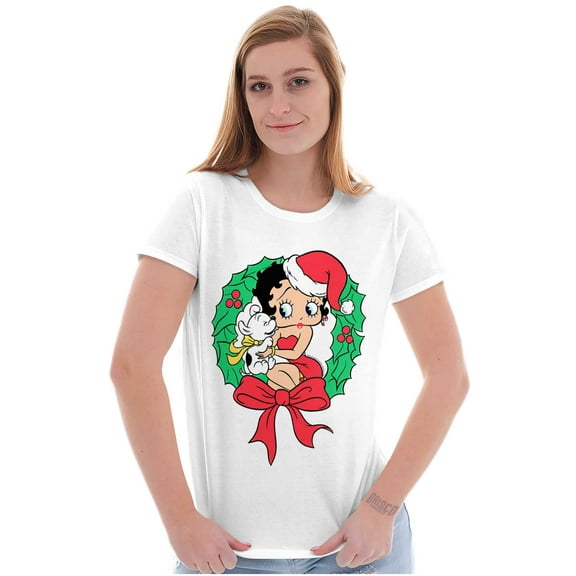 Santa Betty Boop Christmas Wreath Women's T Shirt Ladies Tee Brisco Brands M