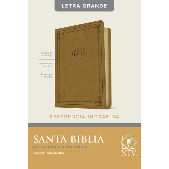 Santa Biblia NTV, Edición de referencia ultrafina, letra grande (SentiPiel, Marrón claro, Letra Roja) (Hardcover)