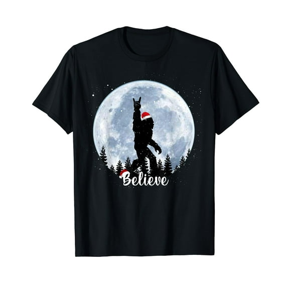 Santa Bigfoot Christmas Rock Roll Sasquatch Believe Xmas T-Shirt