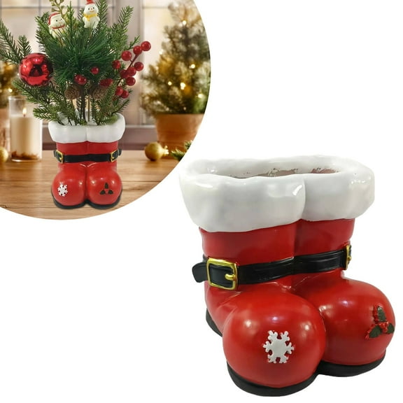 Santa Boots Christmas Decoration,Red and White,with Buckles and Trim,4.33",Resin,Perfect for Mantels,Tables,Shelves,1PCS