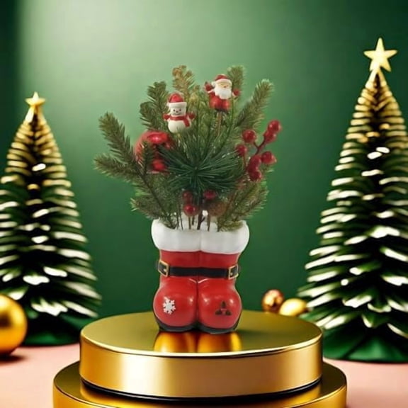 Santa Boots Planter, 4.3in Resin Christmas Decor for Office Home (Red)