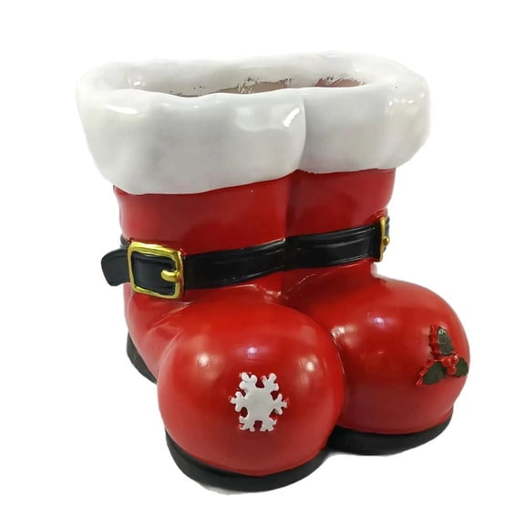 Santa Boots Planter, Creative Resin Santa Boots Christmas Planter, Red & White Creative Holiday Flowers Pot with Snowflake, Christmas Flower Pots with SantaBoot Design Home Dcor