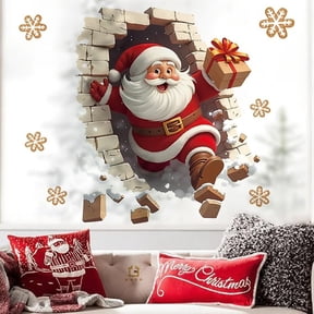 Santa Broken Window Sticker - Festive Holiday Wall Decal Christmas Gift, Easy Peel and Stick Christmas Decor for Living Room, Bedroom, Office Window Cling
