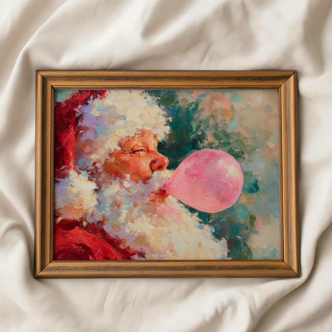 Santa Bubble Gum Wall Art Print, Whimsical Retro Christmas Portrait And ...