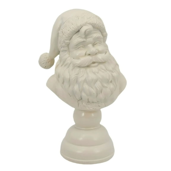 Santa Bust Christmas Tabletop Decoration, 5.9 Inch White Resin Holiday Figurine, Vintage Santa Claus Statue for Mantel, Shelf, Entryway & Elegant Festive Home Decor Gift