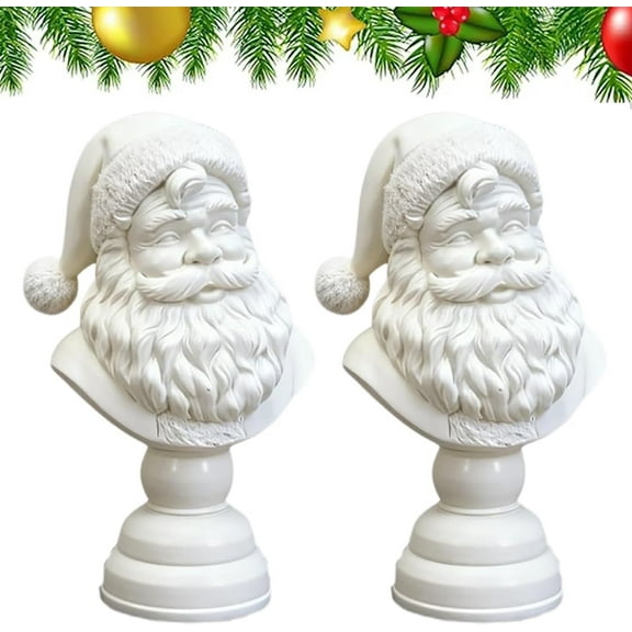 Santa Bust Christmas Tabletop Decoration, Resin White Santa Claus Statue Figurine Ornament, Novelty Holiday Home and Office Decor for Tabletop Bookshelf Desk (6 inch, 2pcs)