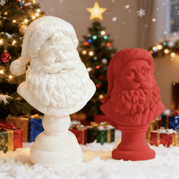 Santa Bust Christmas Tabletop Decoration White Resin Holiday Figurine Classic Santa Claus Bust Elegant Christmas Table Decor 6 inch