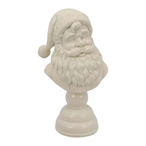 Santa Bust Christmas Tabletop Decoration, White Resin Holiday Figurine, Classic Santa Claus Decor for Mantel, Entryway, 6"