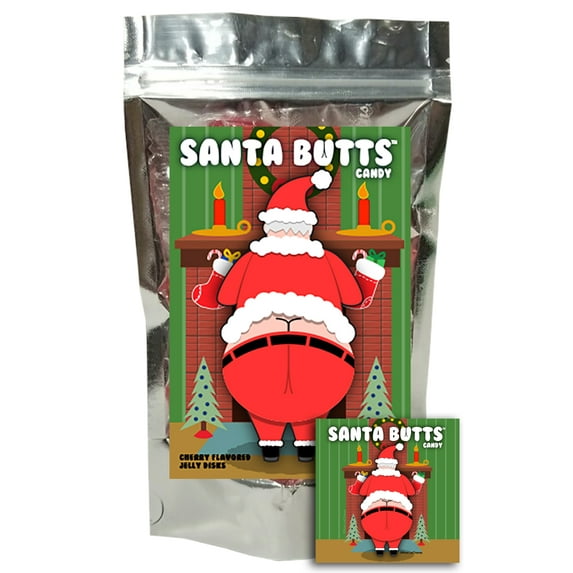 Santa Butts Gummy Cherry Fruit Jellies Funny Unique Christmas Stocking Stuffer Candy Gag Gift for Teens, Girls, Boys and Kids
