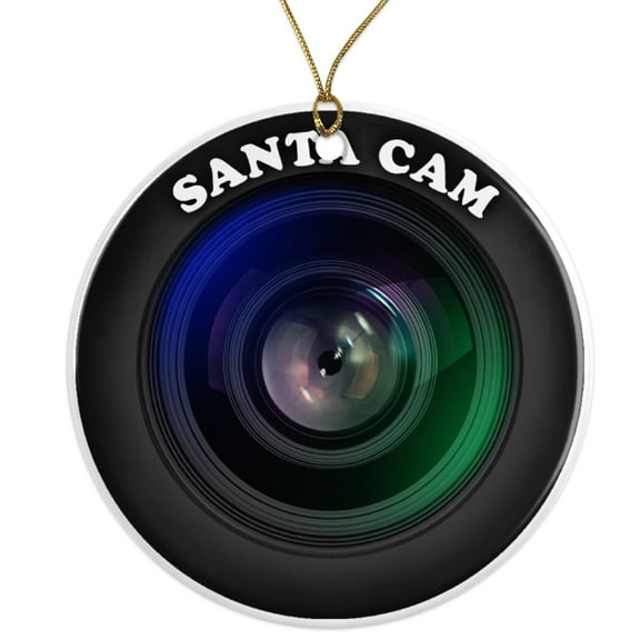 Santa Cam Joke Present Watcher For Kids Ceramic Ornament - Funny Joke For Parents GIft Security - 3 Inch Christmas Tree Round Ornament - Xmas Holiday Decor - String Included - ORN0014