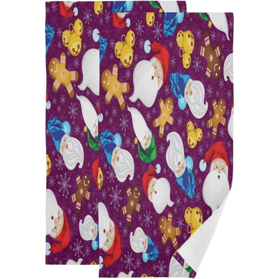 Santa Cartoon Christmas Hand Towels 2 PCS, Gingerbread Cute Kitchen Towel Ultra Soft and Highly Absorbent,Decorative Fingertip Face Towel for Bathroom Hotel, 28.3"x14.4"