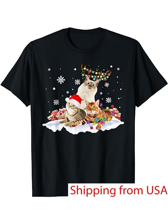 Santa Cat Reindeer Christmas T-Shirt