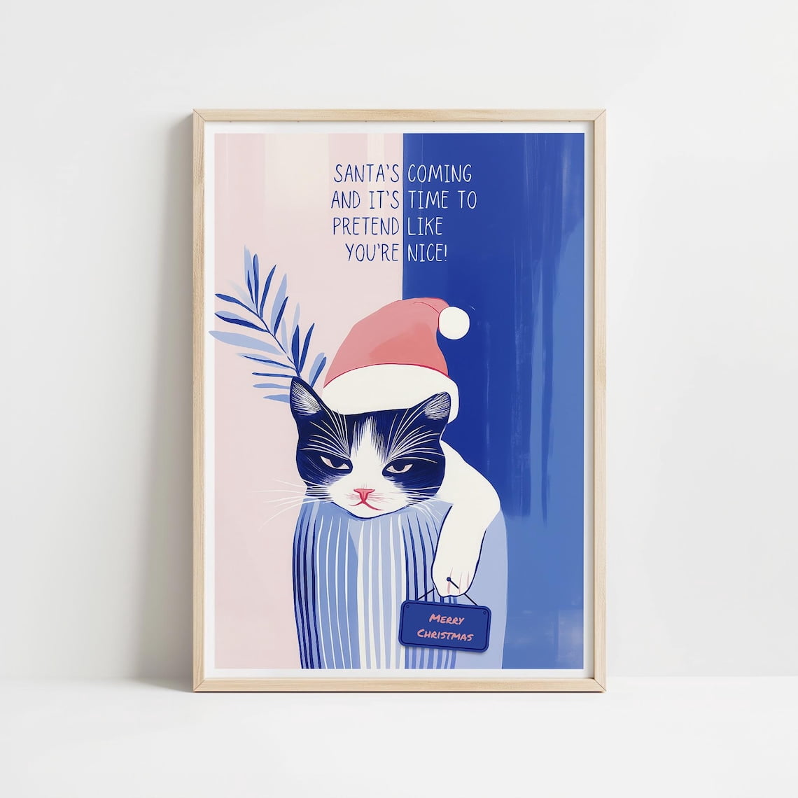 Santa Cat Wall Art Print, Cute Festive Animal Holiday Decor - Walmart.com