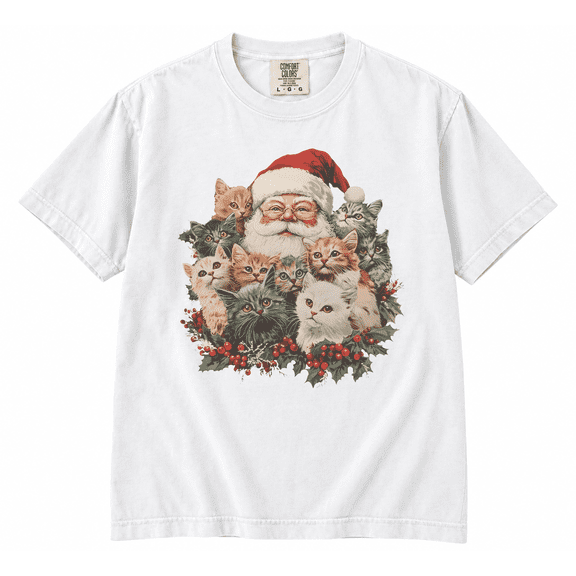 Santa & Cats Christmas T-Shirt – Vintage Cat Lover Holiday Graphic Tee