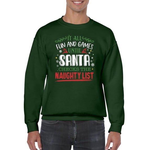 Santa Checks The Naughty List Sweatshirt Men -Smartprints Designs, Male 3X-Large