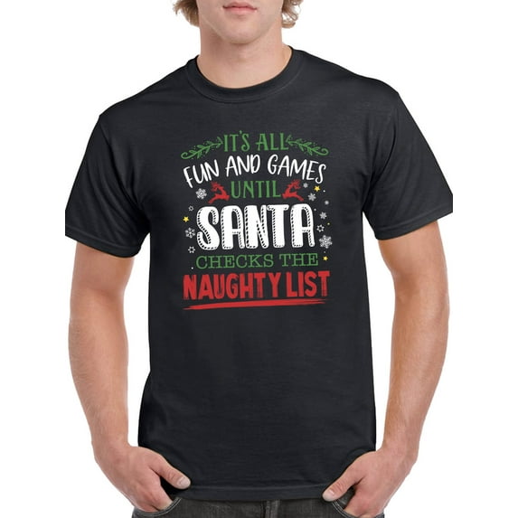 Santa Checks The Naughty List T-Shirt Men -Smartprints Designs, Male XX-Large