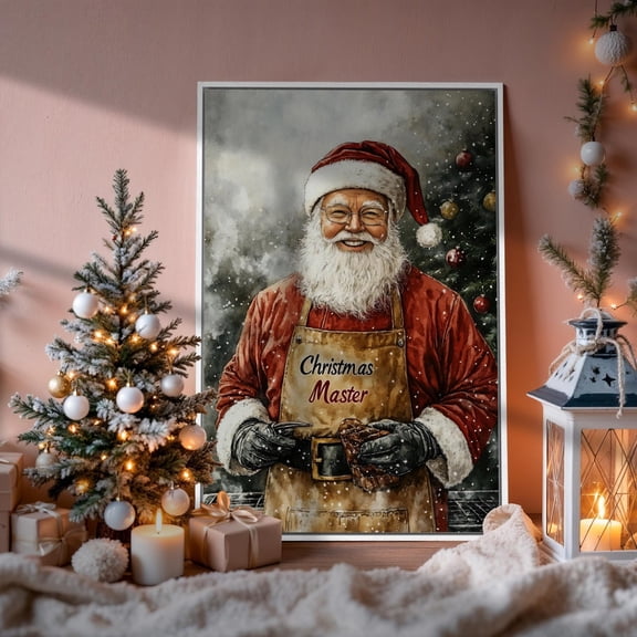 Santa Chef Posterbarbecue Wall Art Festive Bbq Poster Grill Master Decor Ready To Hang, Unframed Poster Size 8x12