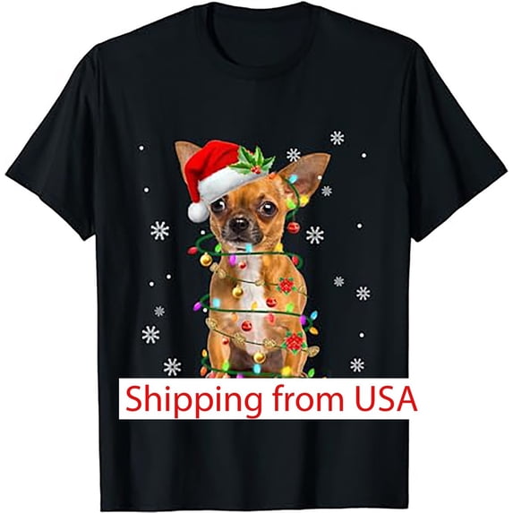 Santa Chihuahua Christmas Tree Lights T-Shirt - Walmart.com