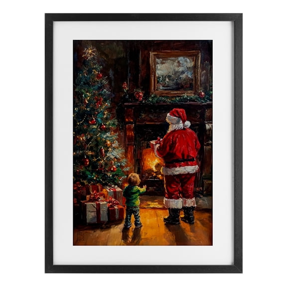 Stupell Industries Santa & Child by Fireplace Black Framed Print Under Glass, design by Sara Culpepper, 20 x 14