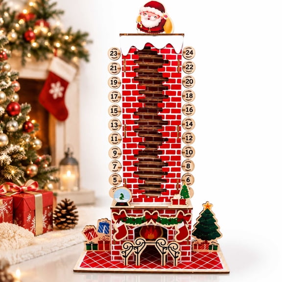 Santa Chimney Advent Calendar, Wooden Christmas Countdown, for Mantel Tabletop Decor, Moving Santa 24-Day Interactive