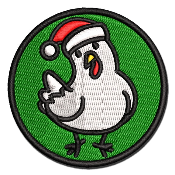 Santa Christmas Chicken Applique Multi-Color Embroidered Iron-On Patch - 2.0 Inch Mini