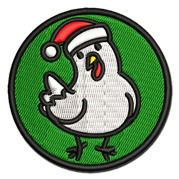 Santa Christmas Chicken Applique Multi-Color Embroidered Iron-On Patch - 3 Inch Medium