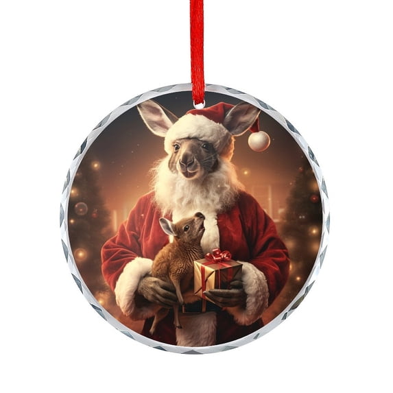 Santa Christmas Kangaroo Glass Ornament Kangaroos Xmas Christmas Ornament Round Glass Ornaments for Teacher Coworker Boss Friend Mentors