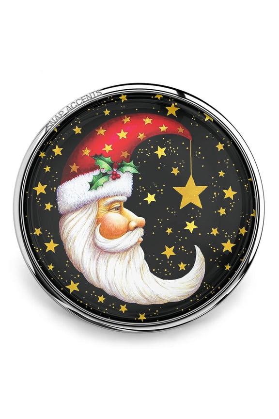 Snap Jewelry Santa Christmas Moon Stars, Black Ginger Charm 18MM Button, For Interchangeable DIY Customizable Accessories