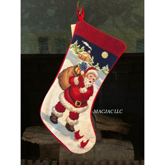 Santa Christmas Needlepoint Stocking MACJACLLC Weight 1 lb