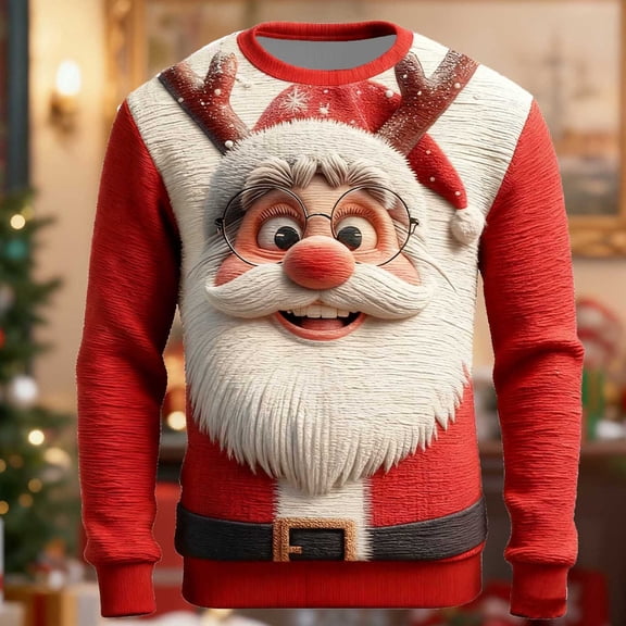 Santa Christmas Sweaters for Men 2025 Funny Christmas Sweatshirts Crewneck Printed Xmas Holiday Pullover Shirts for Couple