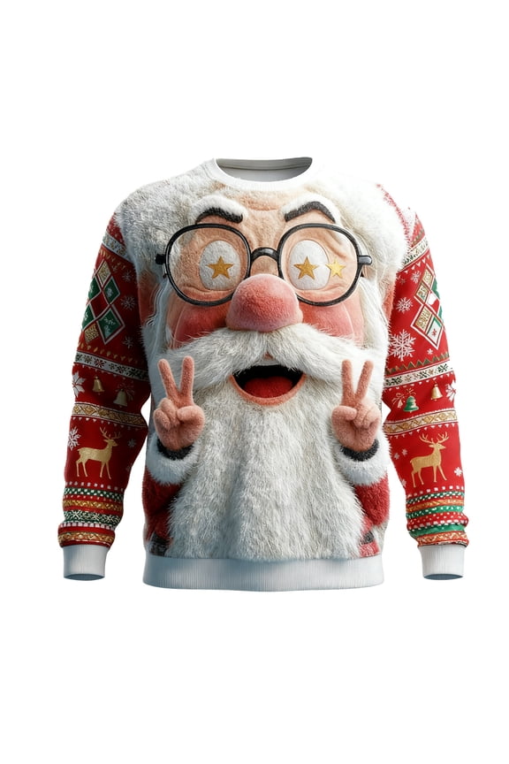Santa Christmas Sweaters for Men Funny Christmas Sweatshirts 3D Printed Xmas Pullover Color: Watermelon Red Size: XXL