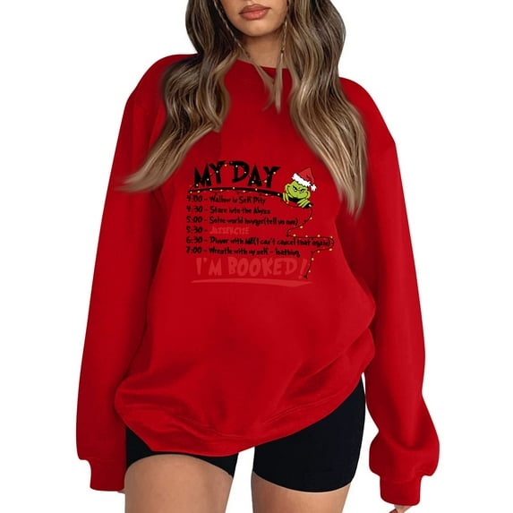 Santa Christmas Sweatshirts for Women Holiday Crewneck Long Sleeve 2025 Funny Xmas Pullover Red XXL