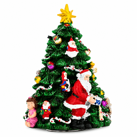 Santa Christmas Tree Musical Figurine with Spinning Motion with Star Topper