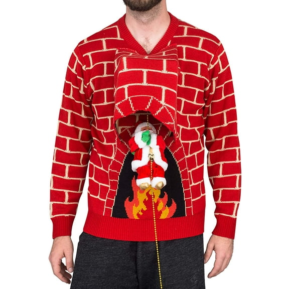 Santa Claus 3D Chimney Climbing Ugly Christmas Sweater