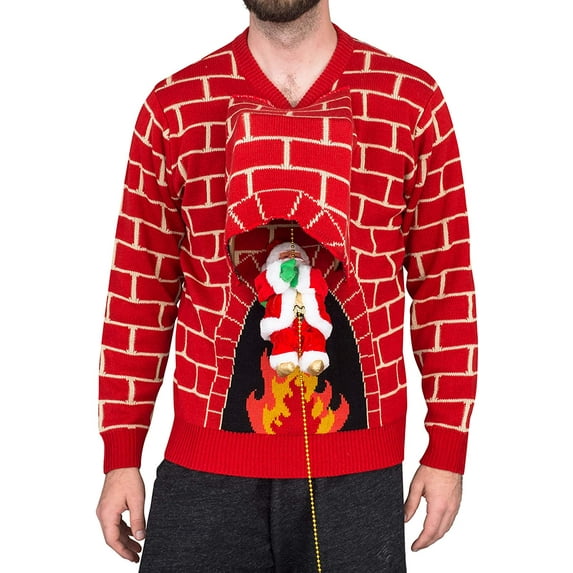 Santa Claus 3D Chimney Climbing Ugly Christmas Sweater