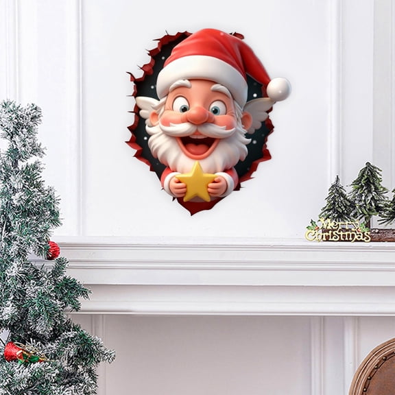 Santa Claus 3D Effect Wall Sticker 50*40Cm/ Creative Christmas Santa Wall Stickers Festive 3D Breakthrough Stickers Santa Decorative Wall Decals For Home Kids Roomm Room &