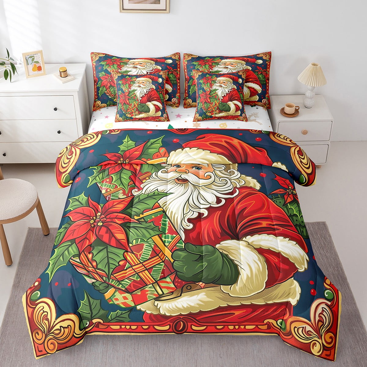 Santa Claus 7 Piece Bedding Set King Size Merry Christmas Comforter Set ...