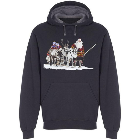 Santa Claus And His Reindeers Hoodie Men -Image by Shutterstock, Male Large