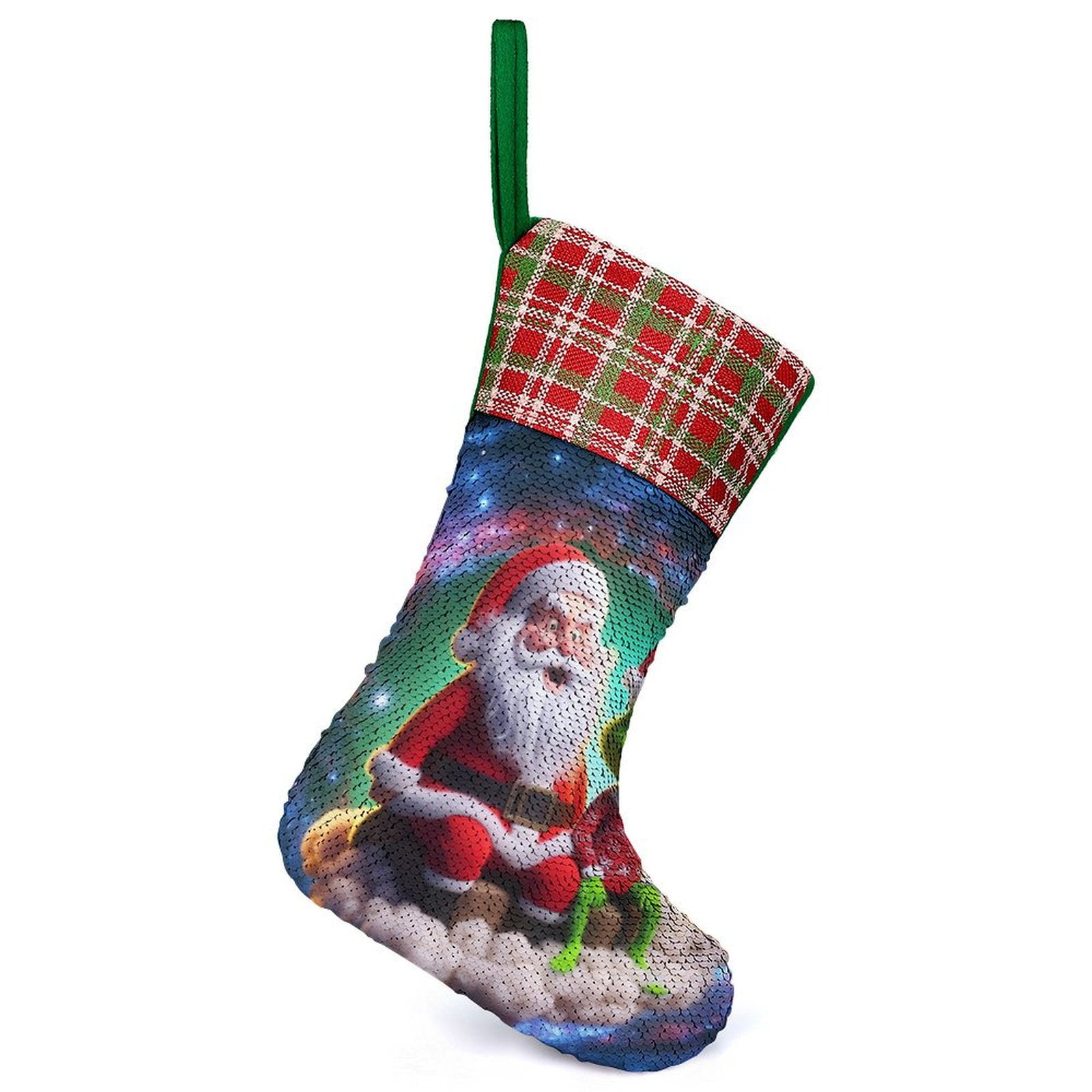 Santa Claus And The Grinch Christmas Stockings,Reversible Color ...