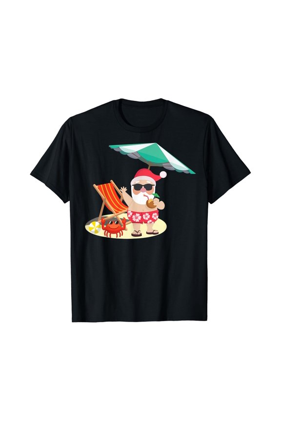 Santa Claus Beach T-Shirt Funny Summer Christmas In July Tee, Birthday Gift