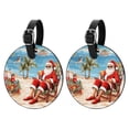 thumbnail image 1 of Santa Claus Beach Vacation Set of 2pcs PU Leather Round Suitcase Tags with Privacy Cover and Name ID Tag - Ideal for Travel Luggage, Handbags, Backpacks, School Bags, 1 of 6