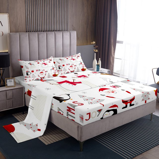 Santa Claus Bed Sheets Set for Boys Girls Kids Merry Christmas Sheet