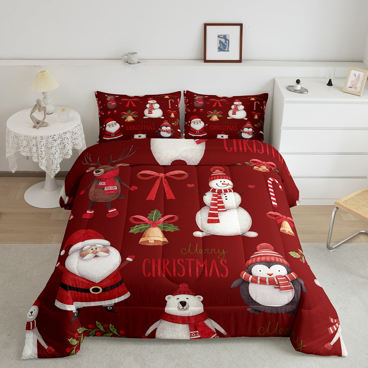 Santa Claus Bedding Set For Kids, Girls Merry Xmas Comforter Set Twin