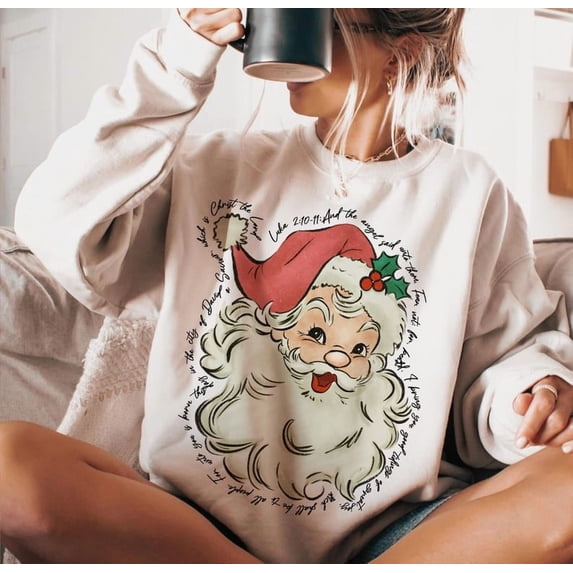 Santa Claus Bible Verse Sweatshirt, Christian Sweatshirt, Jesus Sweatshirt,Merry Christmas Sweatshirt, Retro Christmas Sweatshirt, Funny Christmas Sweatshirt, Coquette Christmas Sweatshirt