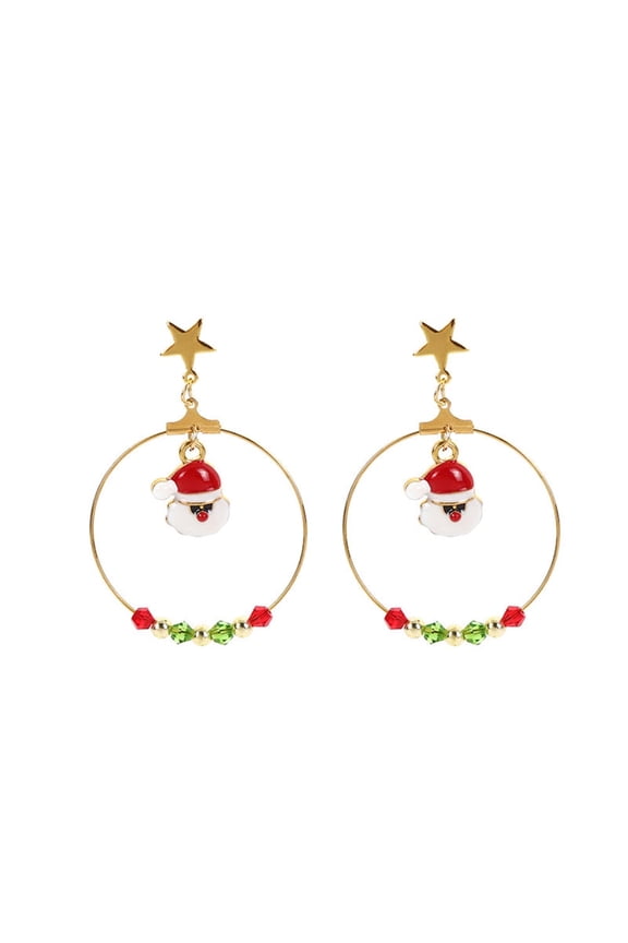Santa Claus Big Round Dangle Statement Earrings Ball Lucky Star Drop Dangling Earring for Women Xmas Festive