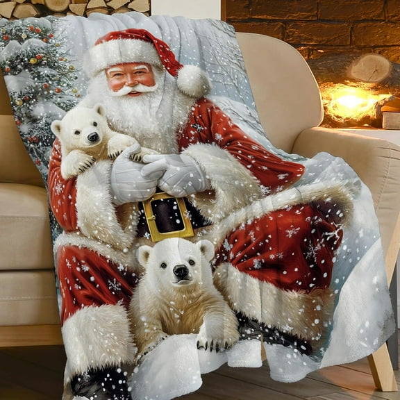 Santa Claus Blanket Funny Polar Bear Throws for Women men Super Soft Cozy Christmas Fleece Flannel Blankets Fuzzy Snow Plush Stuff for Sofa Bed Decor Gifts White Bears for Users Men Women 50"x40"