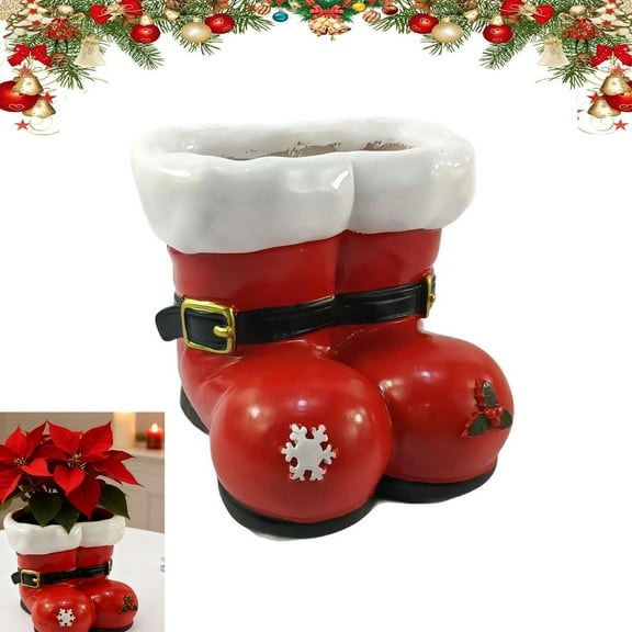 Santa Claus Boot Planter Decoration,Santa Boot Planter,Red Resin Christmas Flower Pot,Indoor Outdoor Holiday Decoration for Tabletops, and Christmas Trees Indoor Holiday Decor