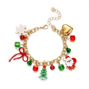 Santa Claus Candy Bracelets Snowman Wreath Tree Gift Box Gloves Bell Fringe Chain Bangle, Christmas Charm Bracelet for Women with Snowflake Tree Charms, Holiday Party Accessory